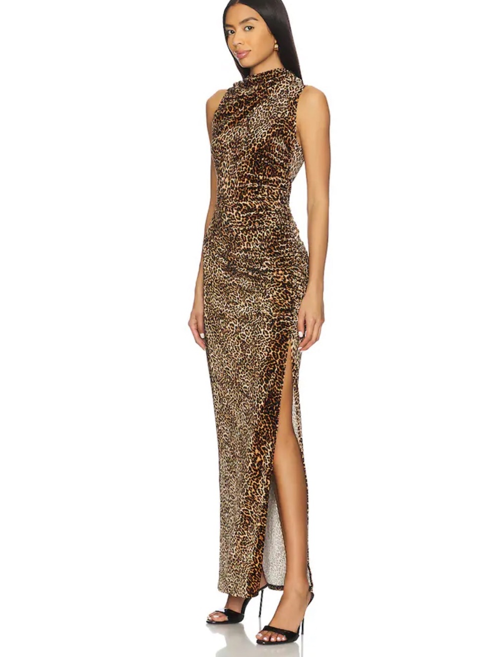 Velvet High Neck Maxi Dress in Mini Lucky Leopard Good American boho side slit